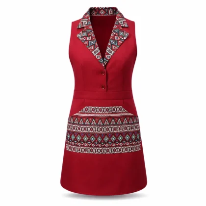 Tablier Rouge Élégant à Motifs Géométriques